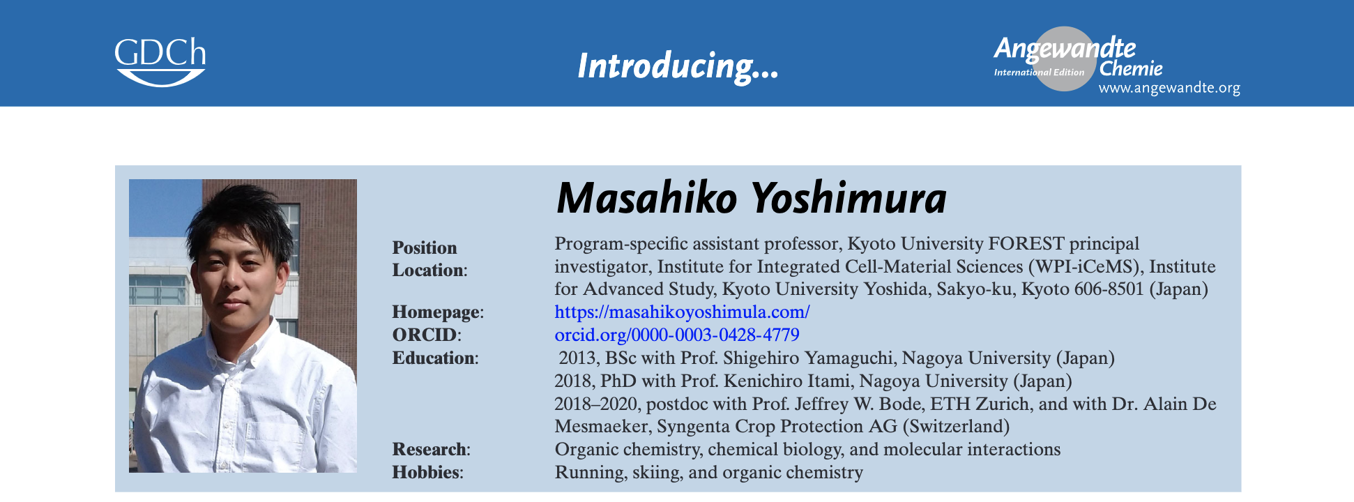 Featured in Angewandte Chemie Author Introducing section